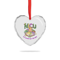 Funny NICU Nurse Mardi Gras Heart Crystal Glass Ornament We Always Get The Baby King Cake