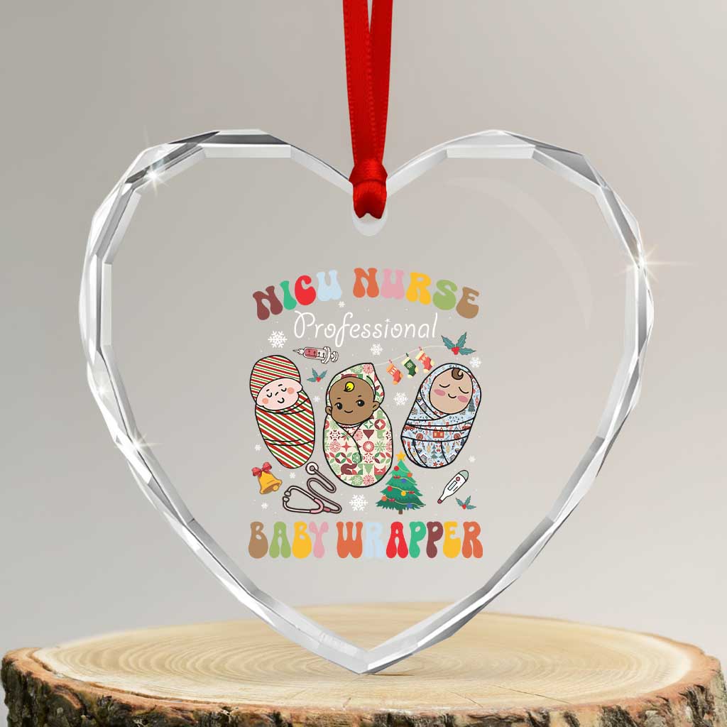Funny NICU Nurse Xmas Heart Crystal Glass Ornament Professional Baby Wrapper - Wonder Print Shop