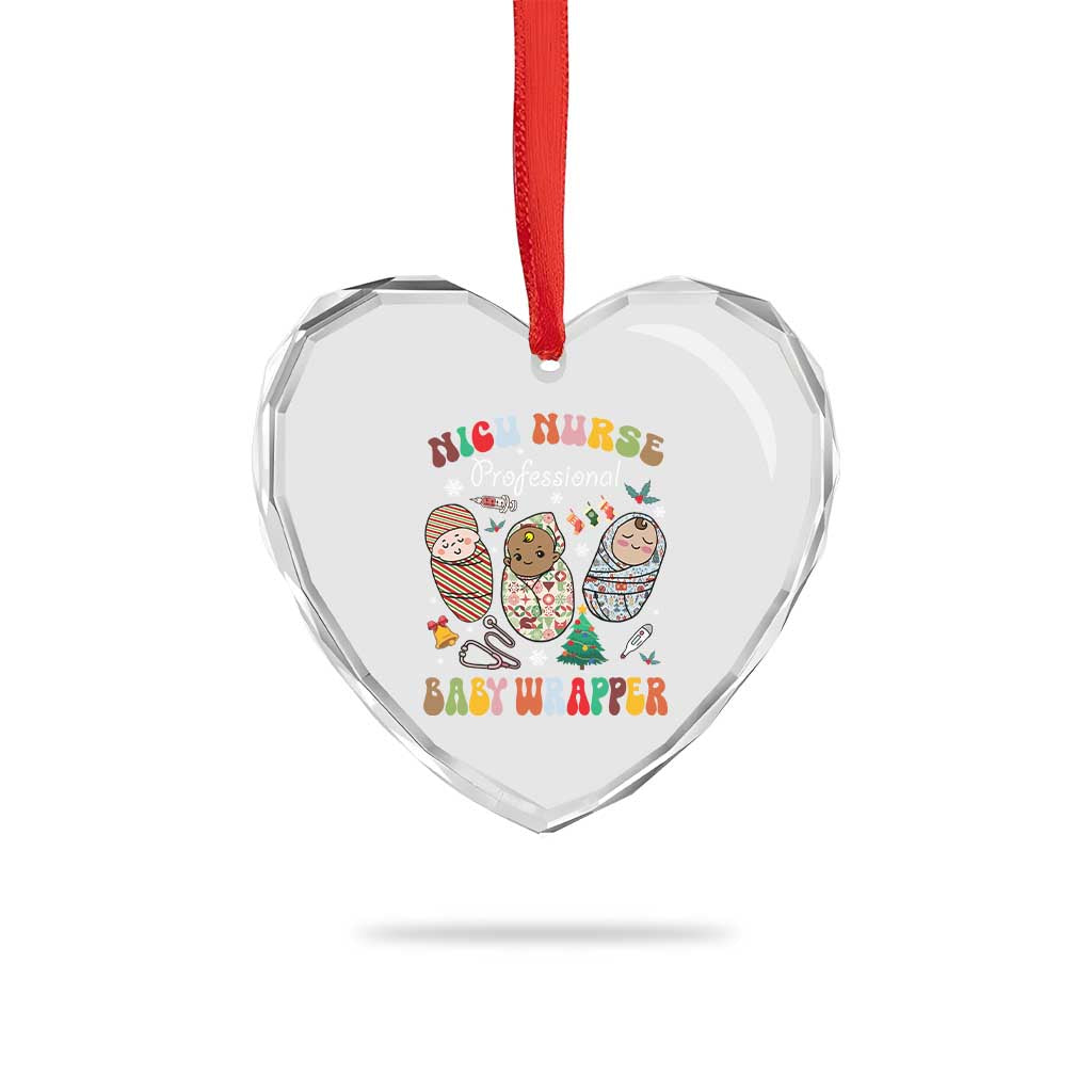 Funny NICU Nurse Xmas Heart Crystal Glass Ornament Professional Baby Wrapper - Wonder Print Shop