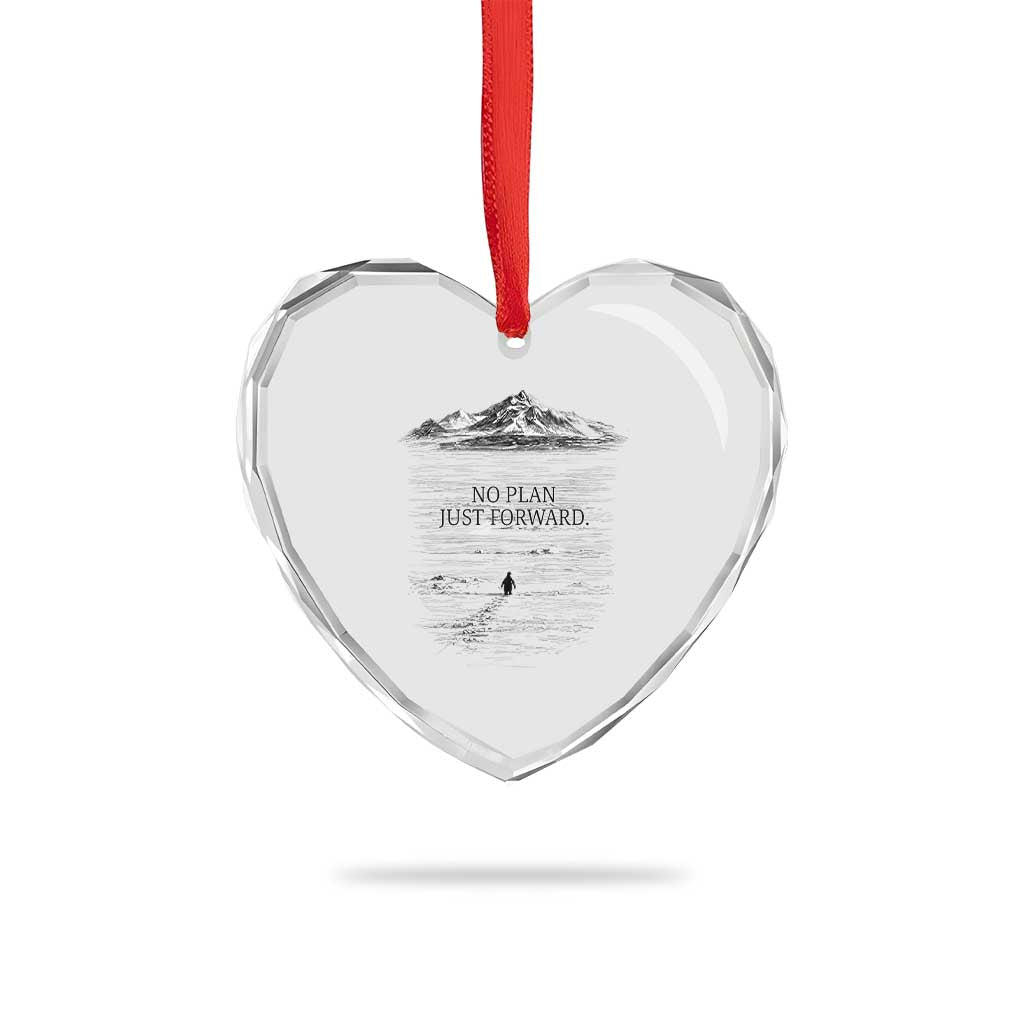Funny Nihilist Penguin Hiking Heart Crystal Glass Ornament No Plan Just Forward