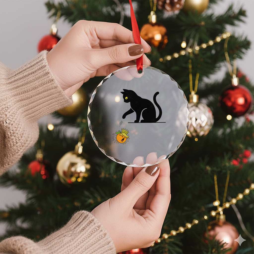 Funny No Kings Black Cat Crystal Glass Ornament Rebellious Cat Lover Gift