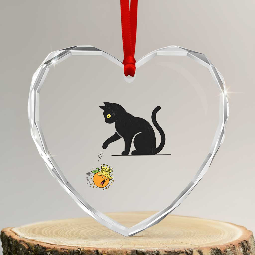 Funny No Kings Black Cat Heart Crystal Glass Ornament Rebellious Cat Lover Gift