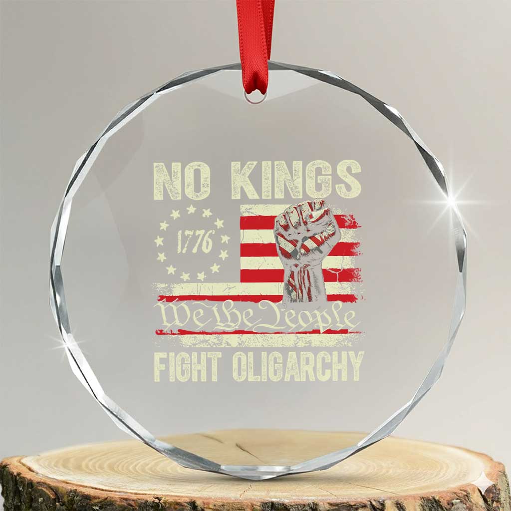 Funny No Kings Fight Oligarchy Crystal Glass Ornament Betsy Ross Flag Hand Fist - Wonder Print Shop