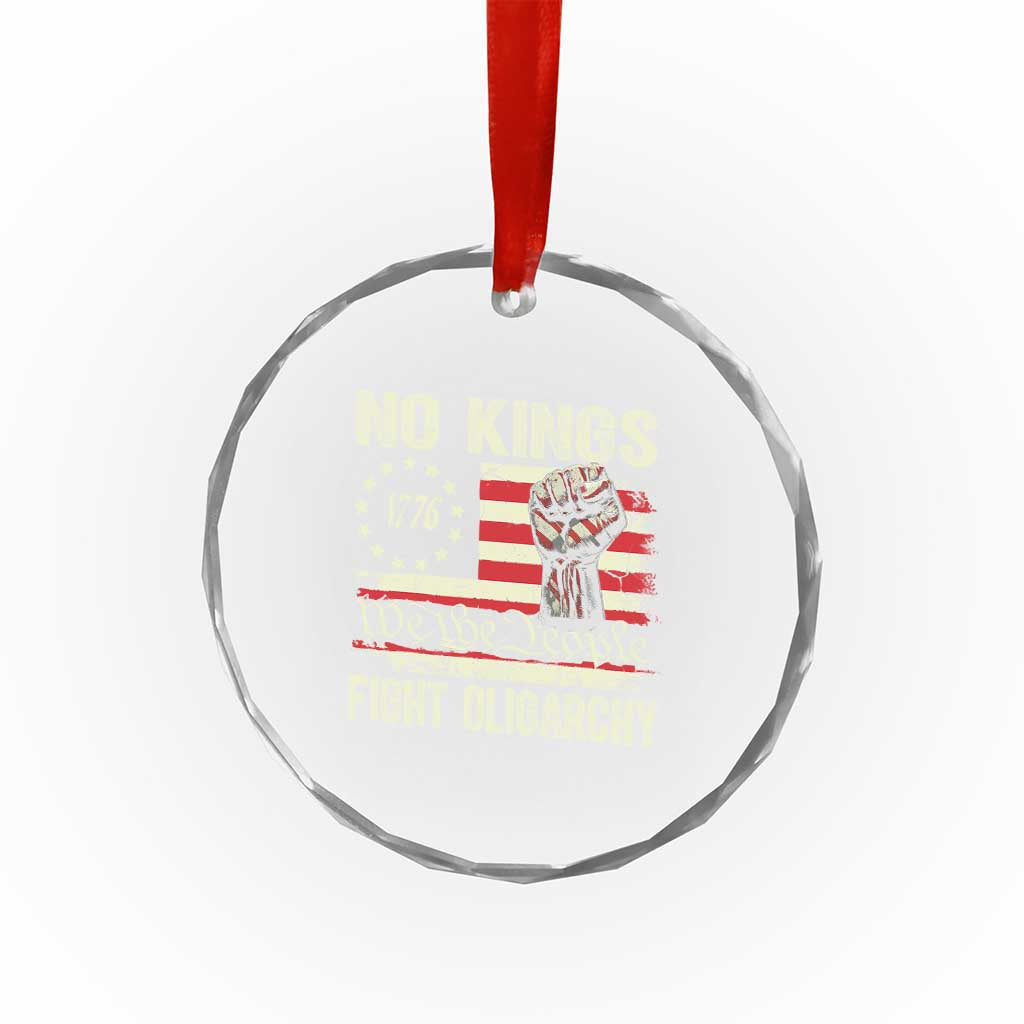Funny No Kings Fight Oligarchy Crystal Glass Ornament Betsy Ross Flag Hand Fist - Wonder Print Shop