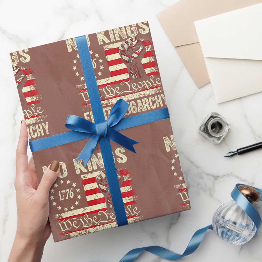 Funny No Kings Fight Oligarchy Wrapping Paper Roll Betsy Ross Flag Hand Fist - Wonder Print Shop