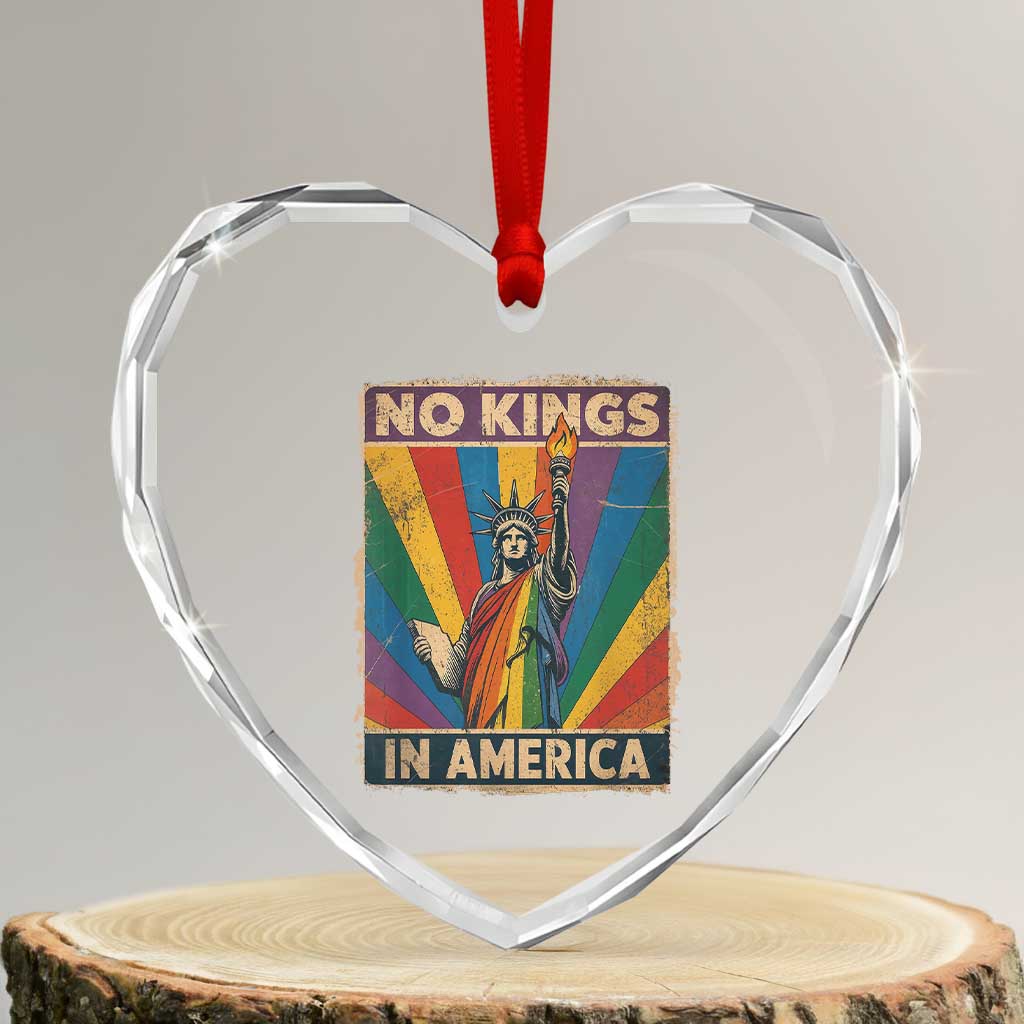 Funny No Kings In America LGBT Heart Crystal Glass Ornament Retro Statue Of Liberty - Wonder Print Shop