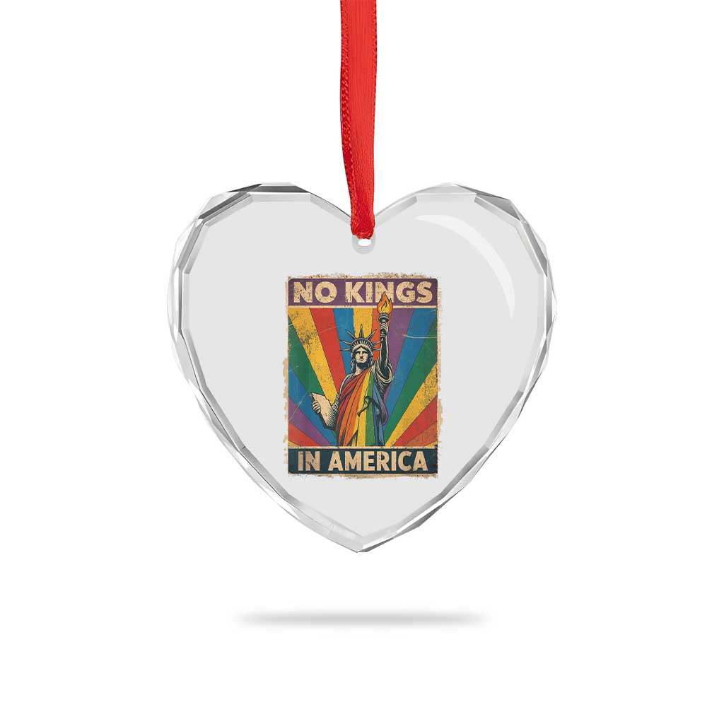 Funny No Kings In America LGBT Heart Crystal Glass Ornament Retro Statue Of Liberty - Wonder Print Shop