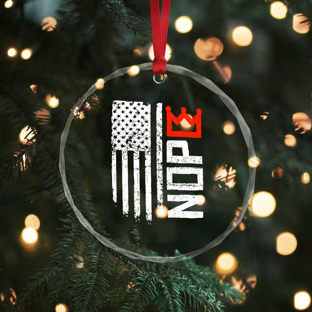 Funny Nope No Kings Vintage American Flag Crystal Glass Ornament - Wonder Print Shop