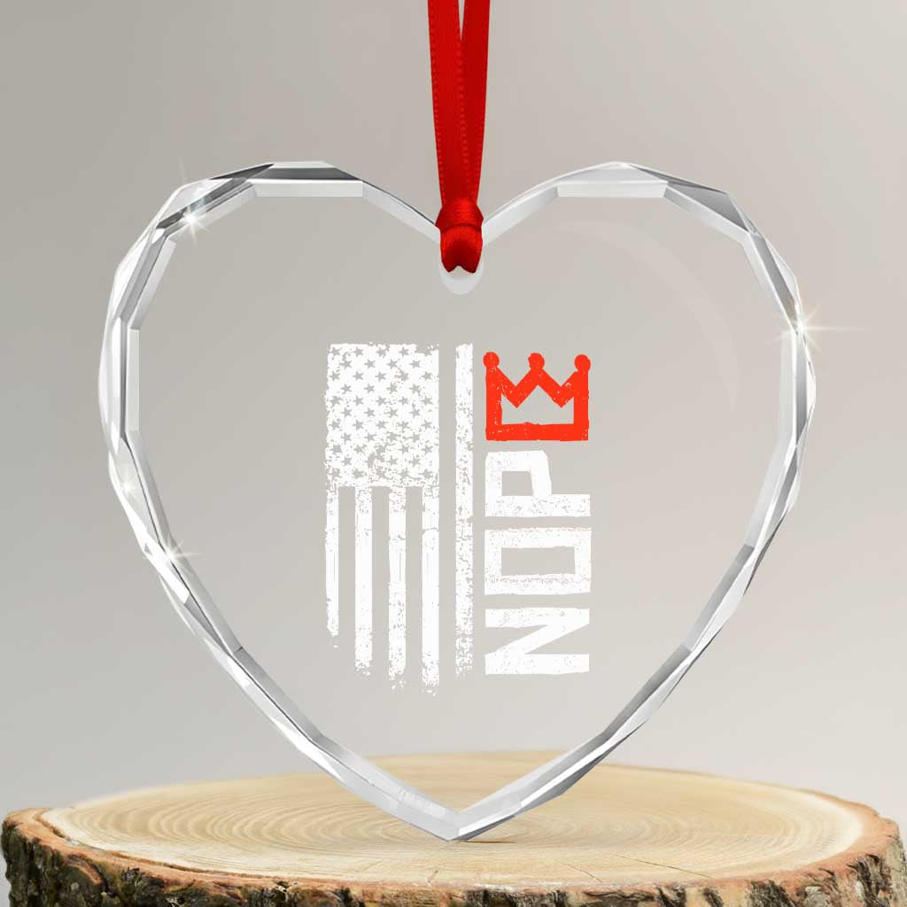Funny Nope No Kings Vintage American Flag Heart Crystal Glass Ornament - Wonder Print Shop
