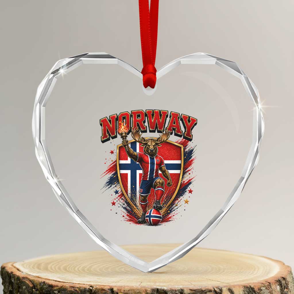 Funny Norway Norwegian Moose Heart Crystal Glass Ornament Soccer Fan Game Day Gift