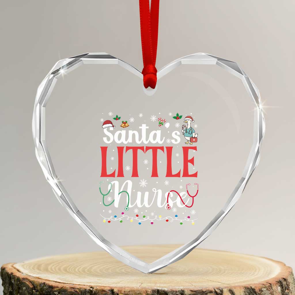 Funny Nurse Christmas Heart Crystal Glass Ornament Santa Little Nurse - Wonder Print Shop