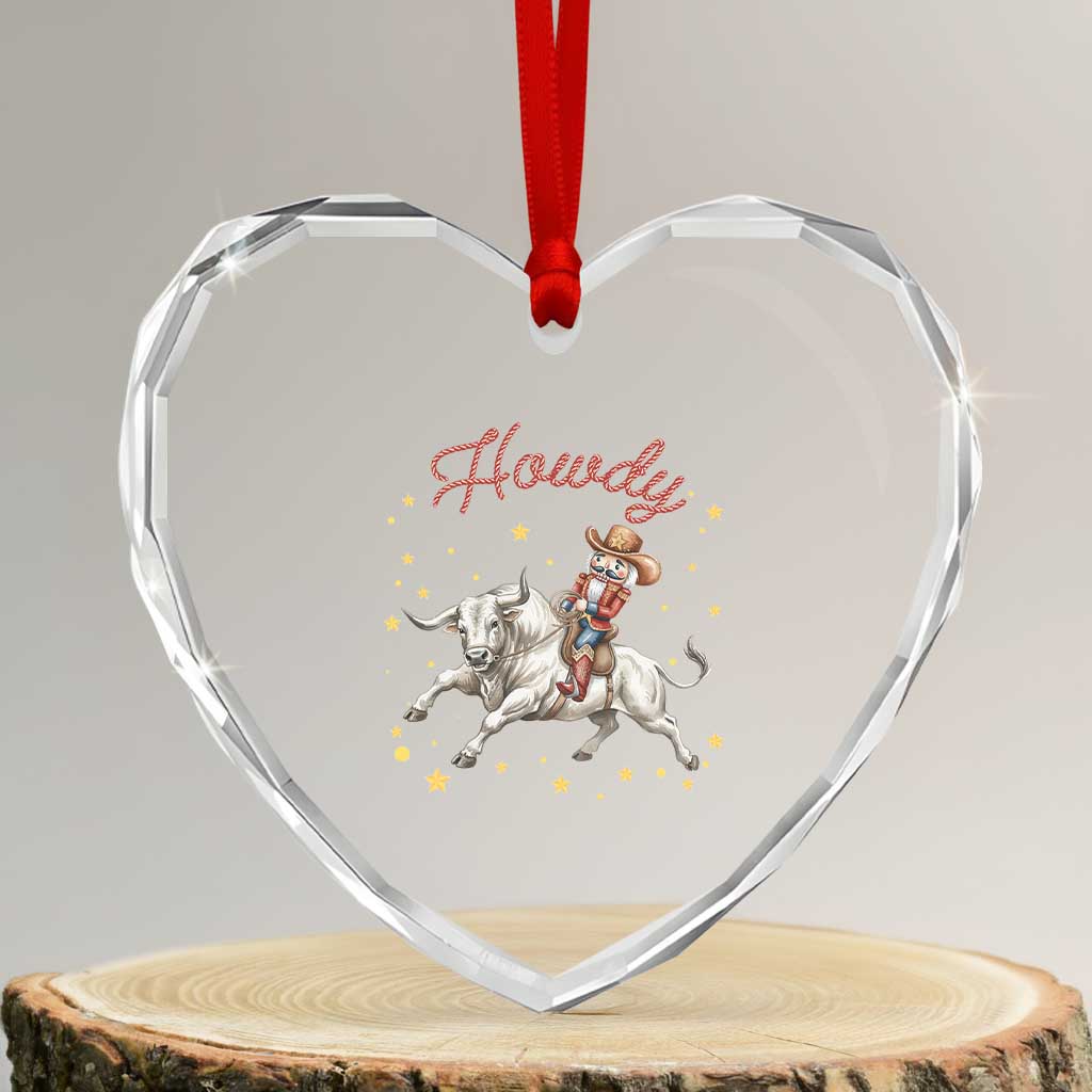 Funny Nutcracker Bull Riding Heart Crystal Glass Ornament Howdy Western Christmas Holiday Gift - Wonder Print Shop