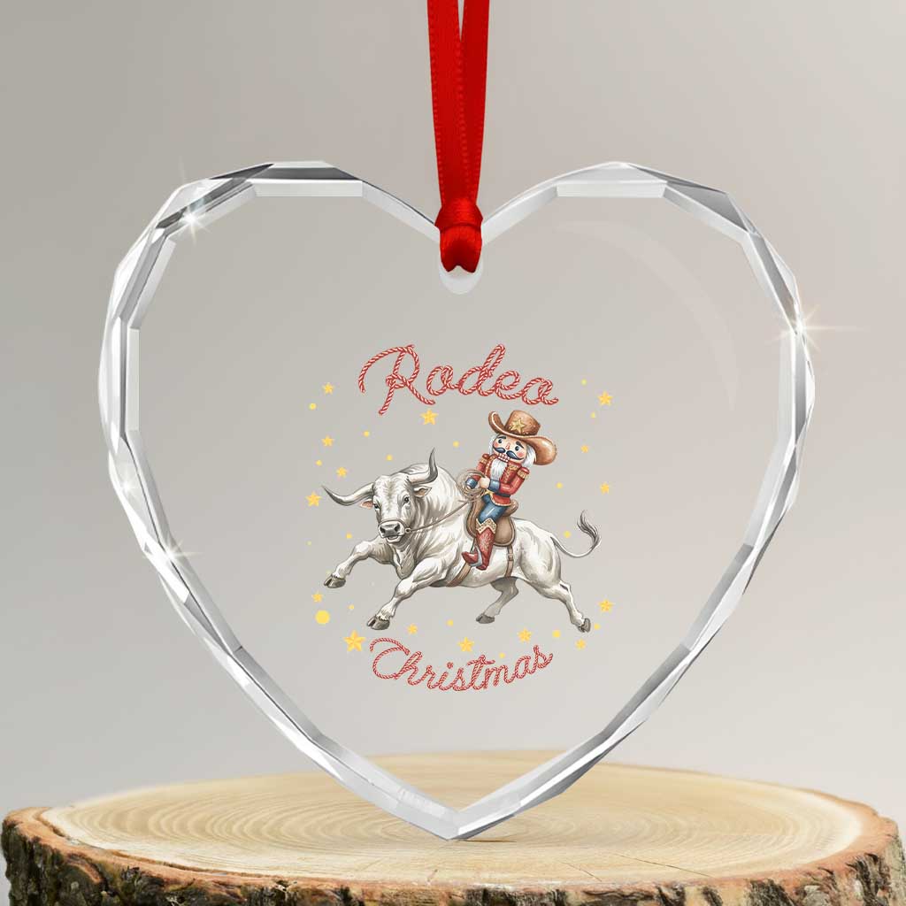 Funny Nutcracker Bull Riding Rodeo Christmas Heart Crystal Glass Ornament Western Holiday Gift - Wonder Print Shop