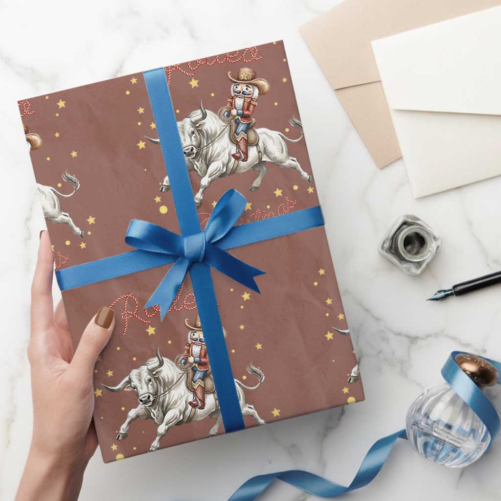 Funny Nutcracker Bull Riding Rodeo Christmas Wrapping Paper Roll Western Holiday Gift - Wonder Print Shop
