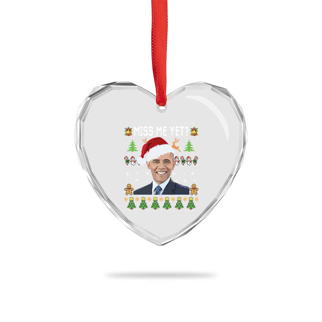 Funny Obama Ugly Xmas Heart Crystal Glass Ornament Miss Me Yet Pajamas Ugly - Wonder Print Shop