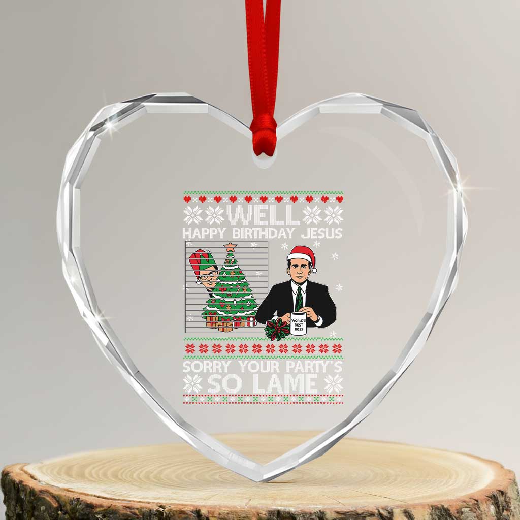Funny Office Christmas Heart Crystal Glass Ornament Party Well Happy Birthday Jesus TV Show Ugly Xmas - Wonder Print Shop