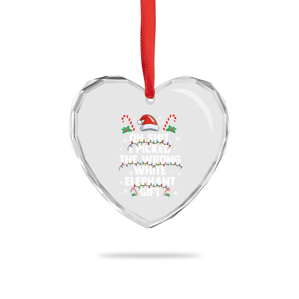 Funny Oh Shit I Picked The Wrong White Elephant Gift Heart Crystal Glass Ornament Christmas Gift Exchange Santa Hat - Wonder Print Shop
