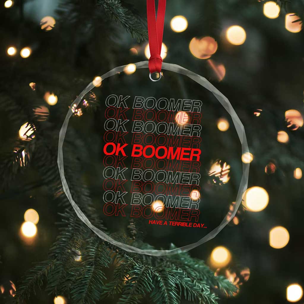 Funny OK Boomer Crystal Glass Ornament Gen Z Millennials Generation Meme Joke - Wonder Print Shop