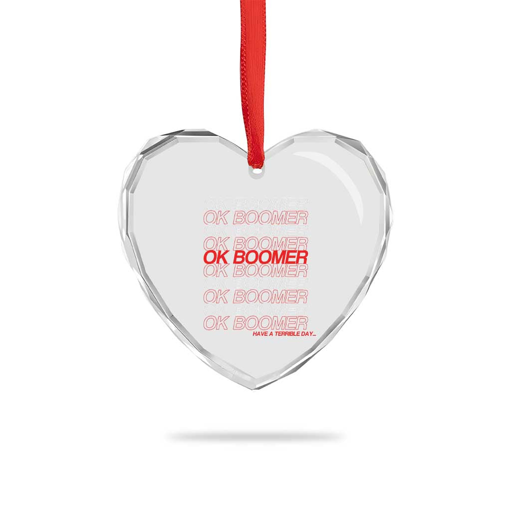 Funny OK Boomer Heart Crystal Glass Ornament Gen Z Millennials Generation Meme Joke - Wonder Print Shop