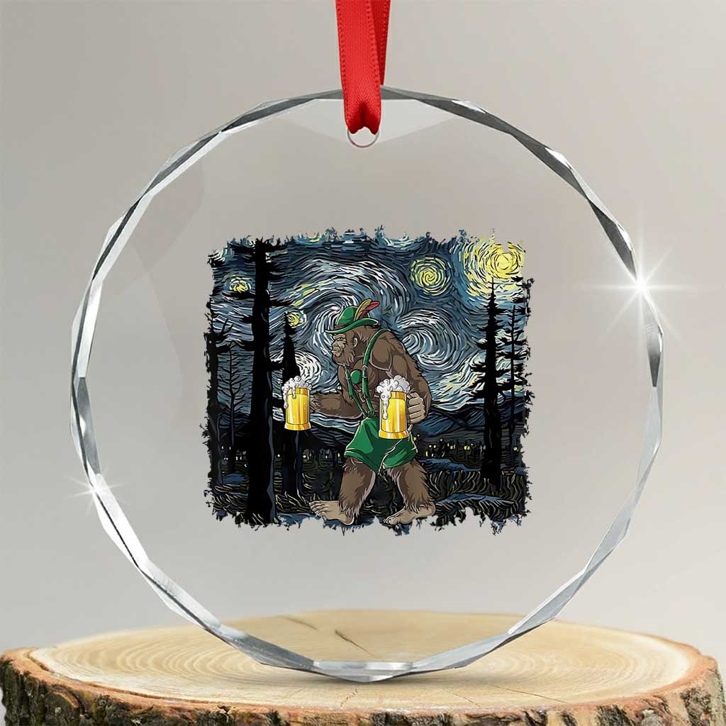 Funny Oktoberfest Bigfoot Crystal Glass Ornament Starry Night German Sasquatch Beer Lederhose TS10