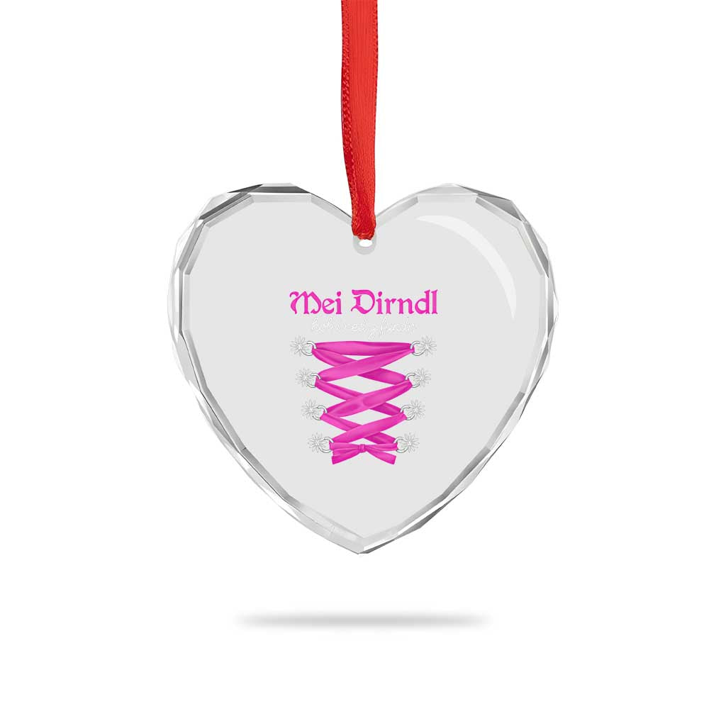 Funny Oktoberfest Corset in Pink Heart Crystal Glass Ornament I Have Not Found My Dirndl - Wonder Print Shop