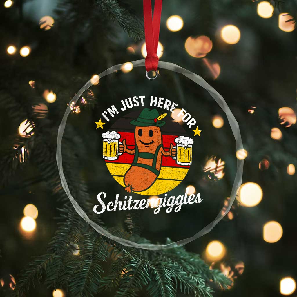 Funny Oktoberfest Crystal Glass Ornament Just Here for Schitzengiggles German Flag TS10