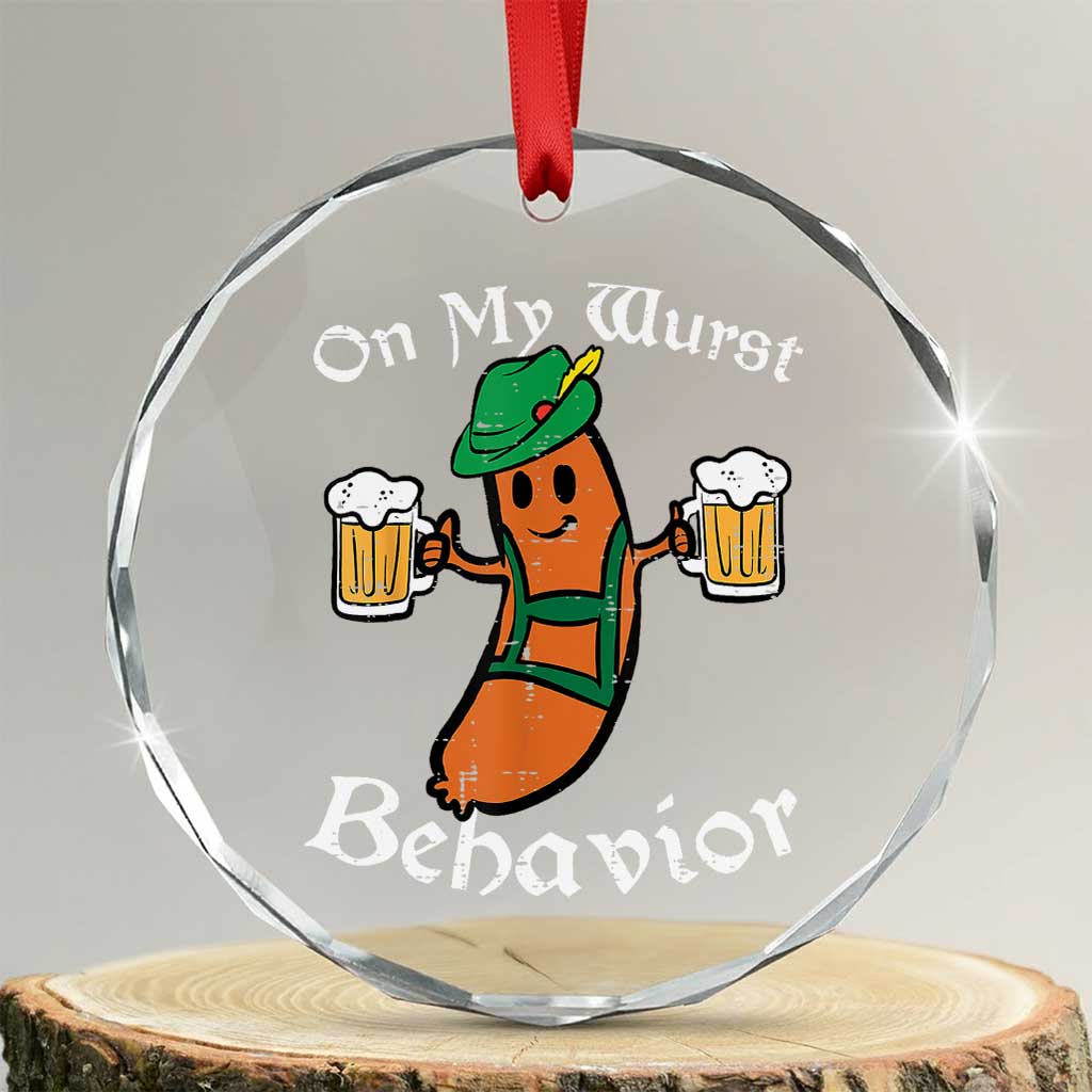 Funny Oktoberfest Crystal Glass Ornament On My Wurst Behavior German Sausage - Wonder Print Shop