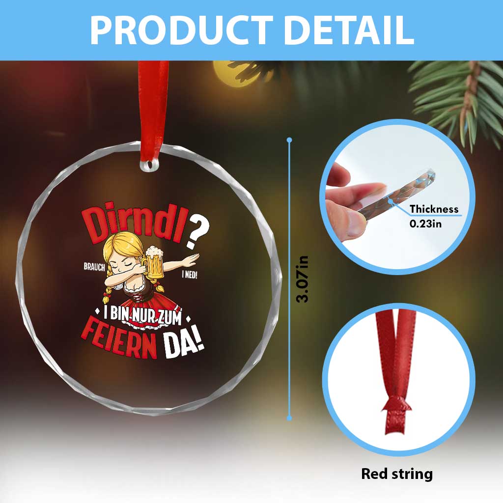 Funny Oktoberfest Dab Girl Crystal Glass Ornament Dirndl I Bin Nur Zum Feiern Da Party TS02