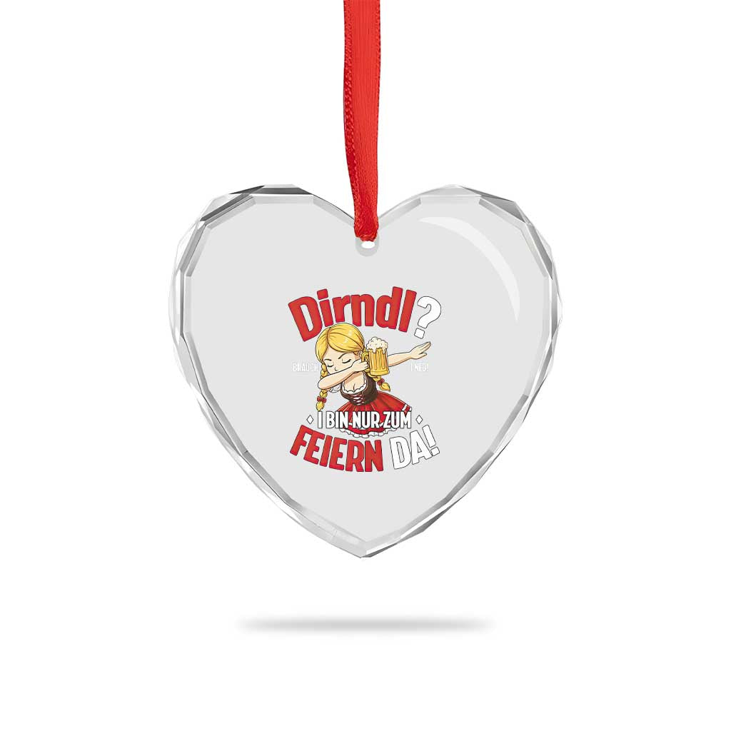 Funny Oktoberfest Dab Girl Heart Crystal Glass Ornament Dirndl I Bin Nur Zum Feiern Da Party - Wonder Print Shop