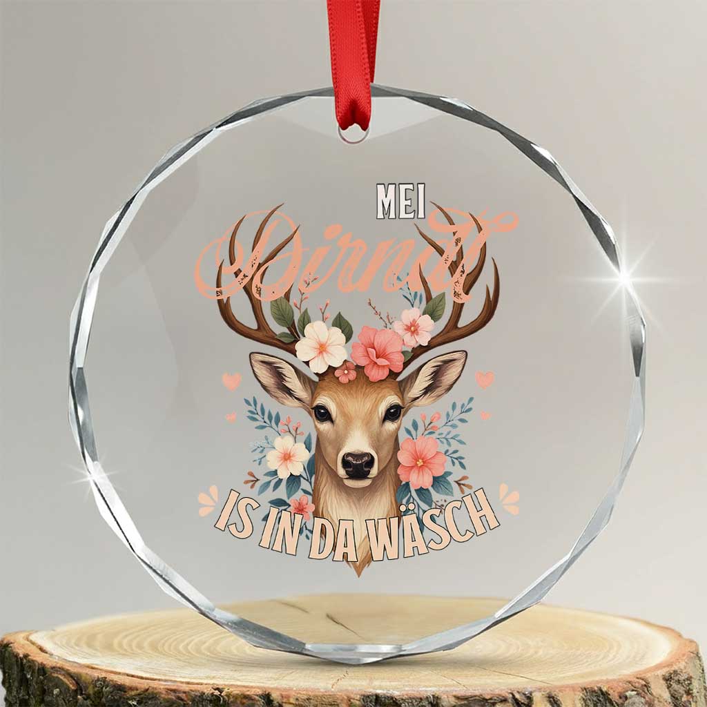 Funny Oktoberfest Deer Crystal Glass Ornament Mei Dirndl Is In Da Wasch German Bavarian Costume TS02