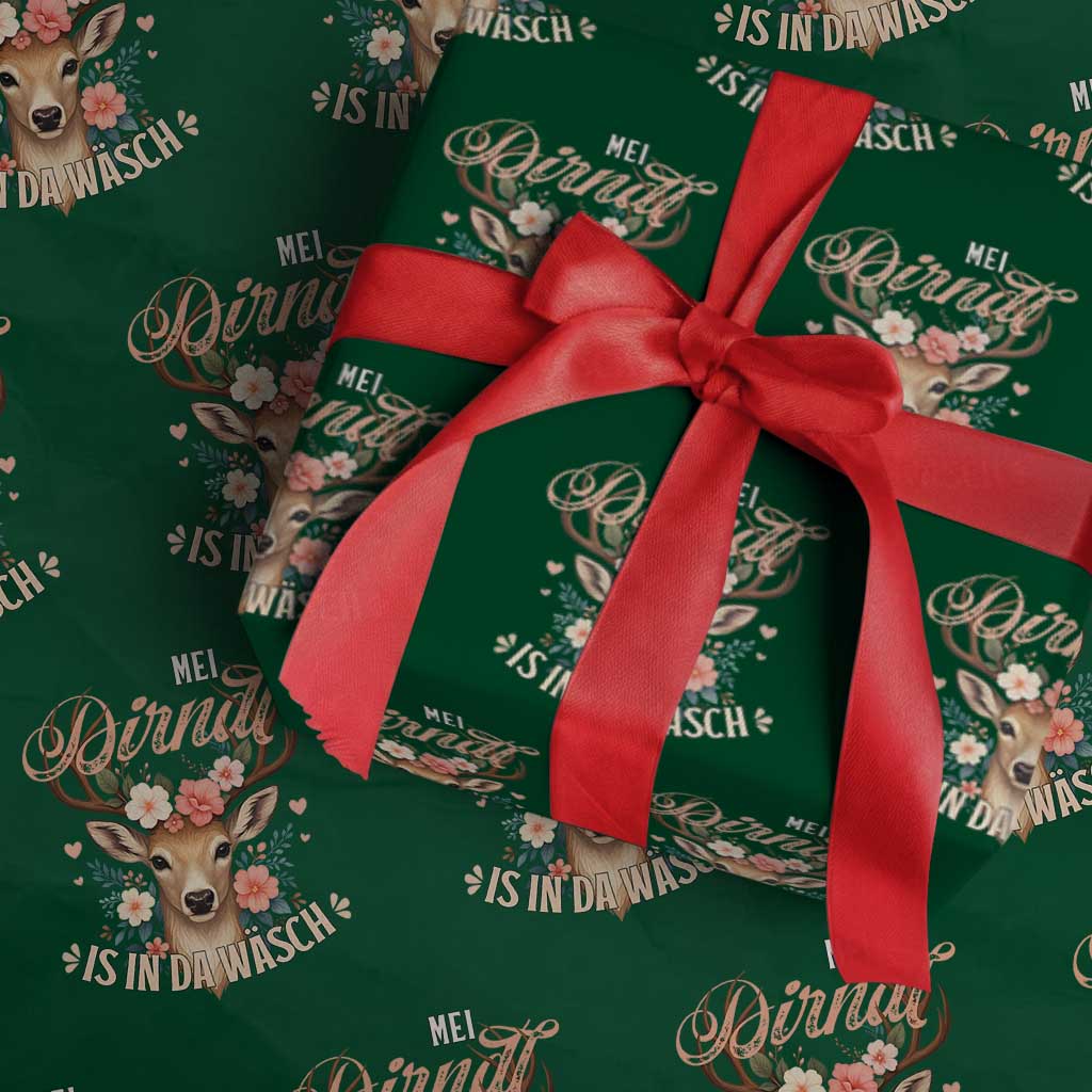 Funny Oktoberfest Deer Wrapping Paper Roll Mei Dirndl Is In Da Wasch German Bavarian Costume - Wonder Print Shop