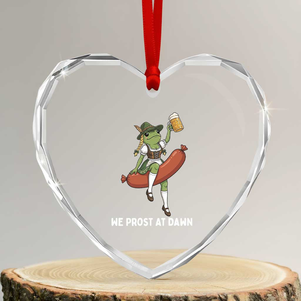 Funny Oktoberfest Frog Heart Crystal Glass Ornament We Prost At Dawn Dirndl Sausage Beer Lover