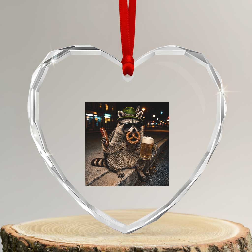 Funny Oktoberfest Raccoon Heart Crystal Glass Ornament Cute Trash Panda Beer Festival Bavarian Gift