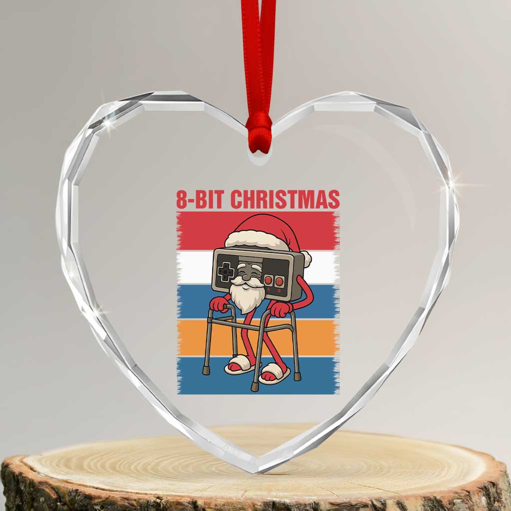 Funny Old Gamer Christmas Heart Crystal Glass Ornament Retro 80s 90s Video Game - Wonder Print Shop