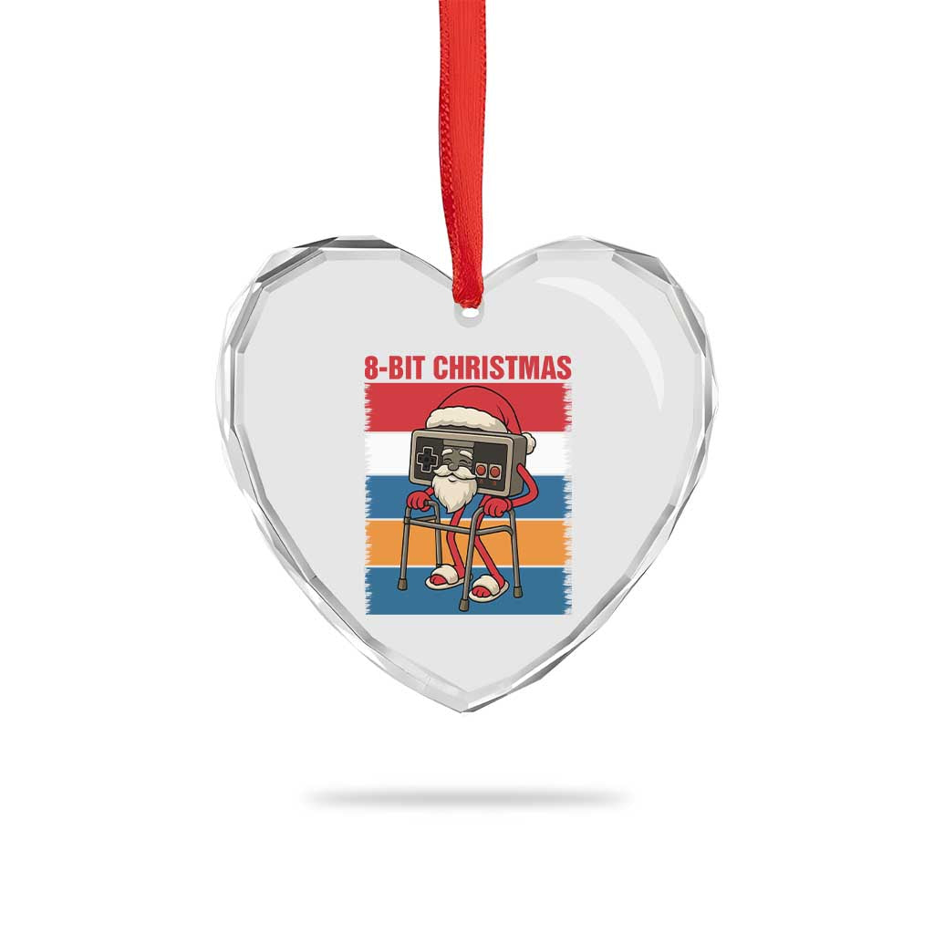 Funny Old Gamer Christmas Heart Crystal Glass Ornament Retro 80s 90s Video Game - Wonder Print Shop