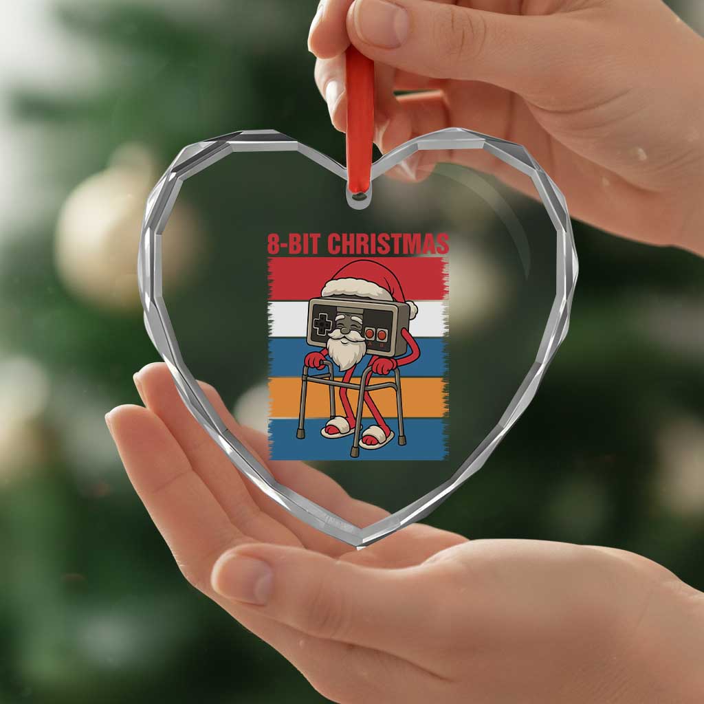 Funny Old Gamer Christmas Heart Crystal Glass Ornament Retro 80s 90s Video Game - Wonder Print Shop