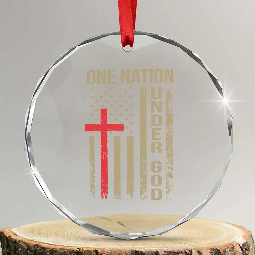 Funny One Nation Under God Crystal Glass Ornament 4th Of July Patriotic Christian American Flag - Wonder Print Shop