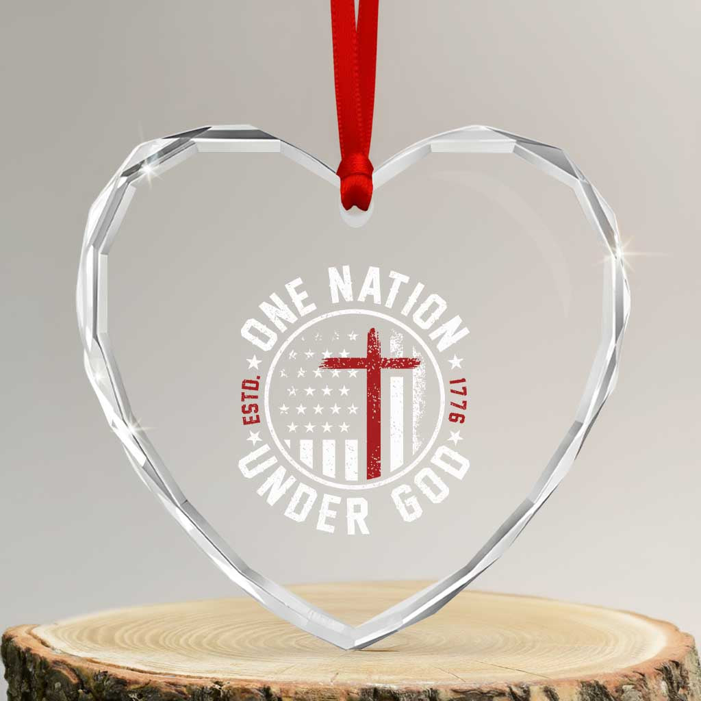 Funny One Nation Under God ESTD 1776 Heart Crystal Glass Ornament 4th Of July Patriotic Christian - Wonder Print Shop