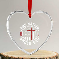 Funny One Nation Under God ESTD 1776 Heart Crystal Glass Ornament 4th Of July Patriotic Christian - Wonder Print Shop