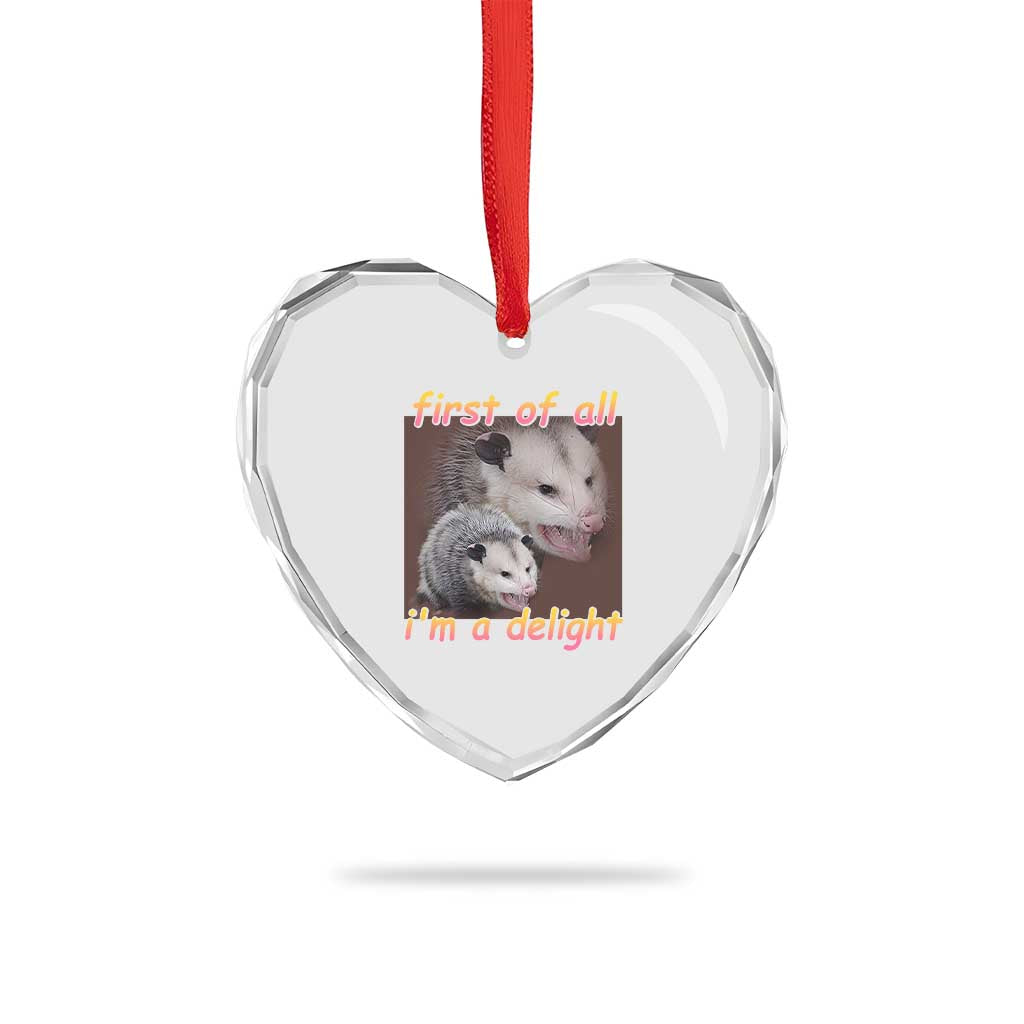 Funny Opossum Heart Crystal Glass Ornament First Of All I'm A Delight - Wonder Print Shop