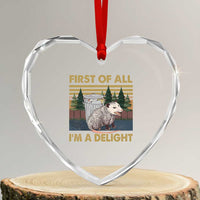 Funny Opossum Heart Crystal Glass Ornament First Of All I'm A Delight Retro Vintage - Wonder Print Shop