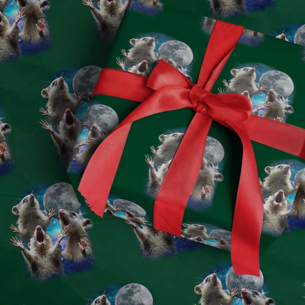 Funny Opossum Meme Wrapping Paper Roll Three Possum Screaming Under The Moon Weird Cursed Meme