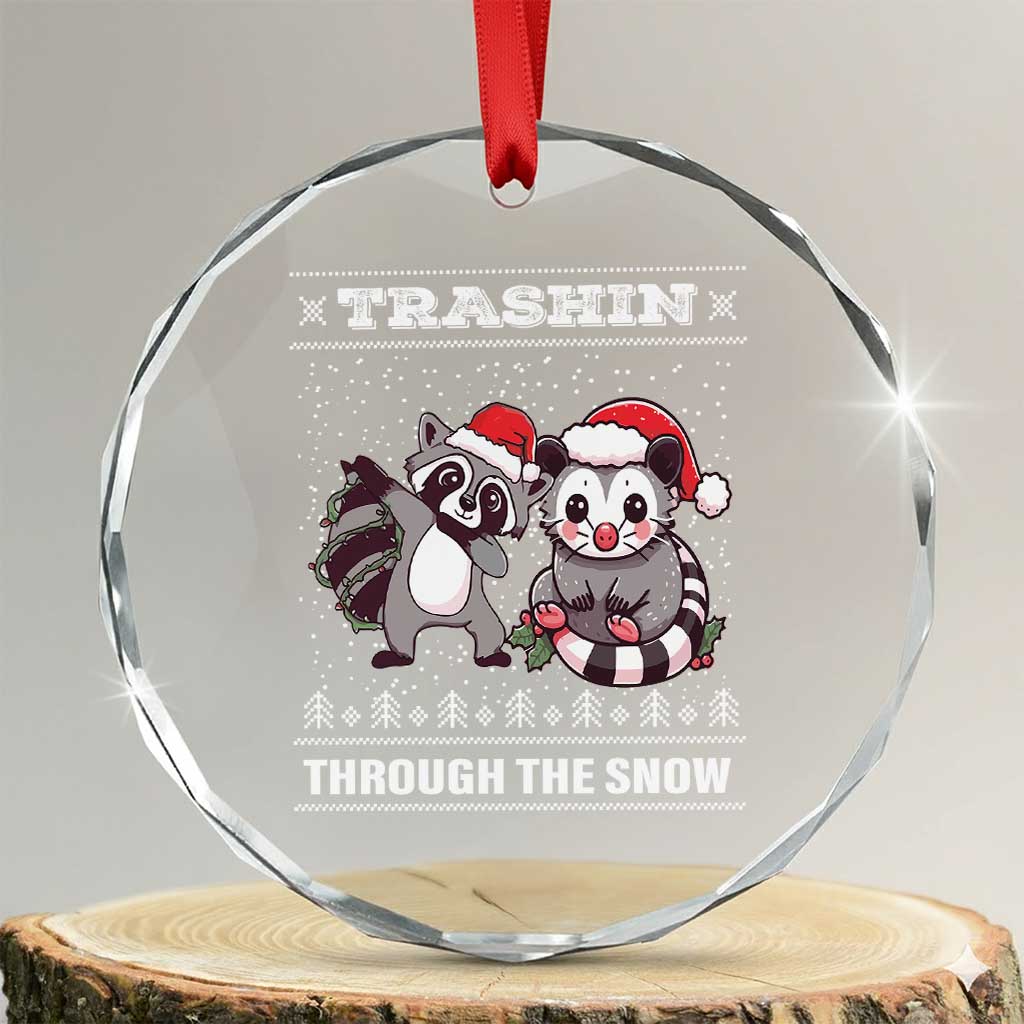 Funny Opossum Raccoon Xmas Crystal Glass Ornament Trashin Through The Snow Garbage Gang TS09