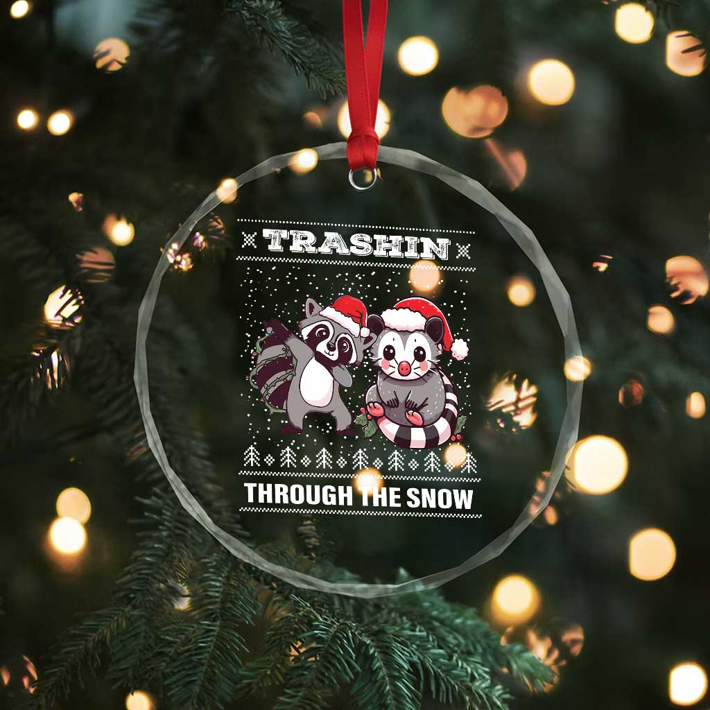 Funny Opossum Raccoon Xmas Crystal Glass Ornament Trashin Through The Snow Garbage Gang TS09