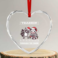 Funny Opossum Raccoon Xmas Heart Crystal Glass Ornament Trashin Through The Snow Garbage Gang - Wonder Print Shop