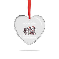 Funny Opossum Raccoon Xmas Heart Crystal Glass Ornament Trashin Through The Snow Garbage Gang - Wonder Print Shop