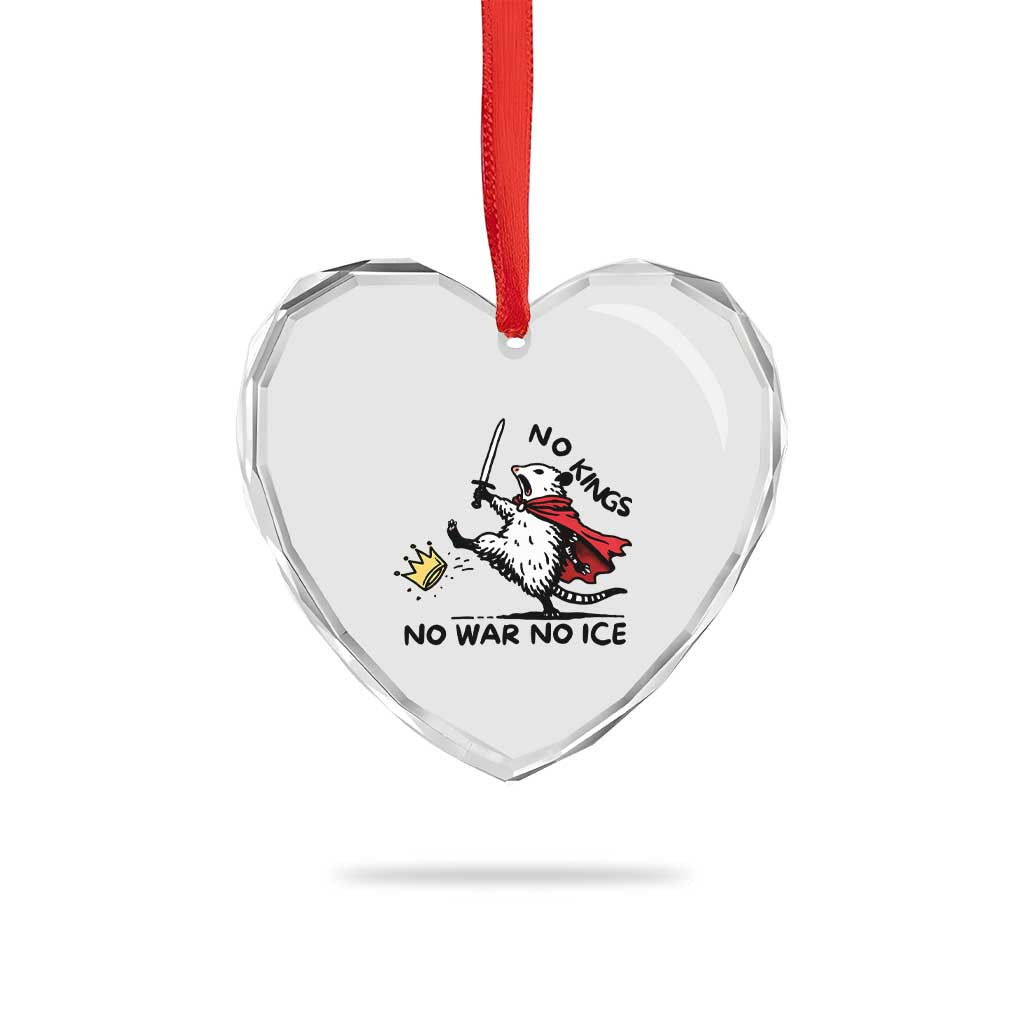 Funny Opossum Warrior Political Gift Heart Crystal Glass Ornament No Kings No Wars No Ice