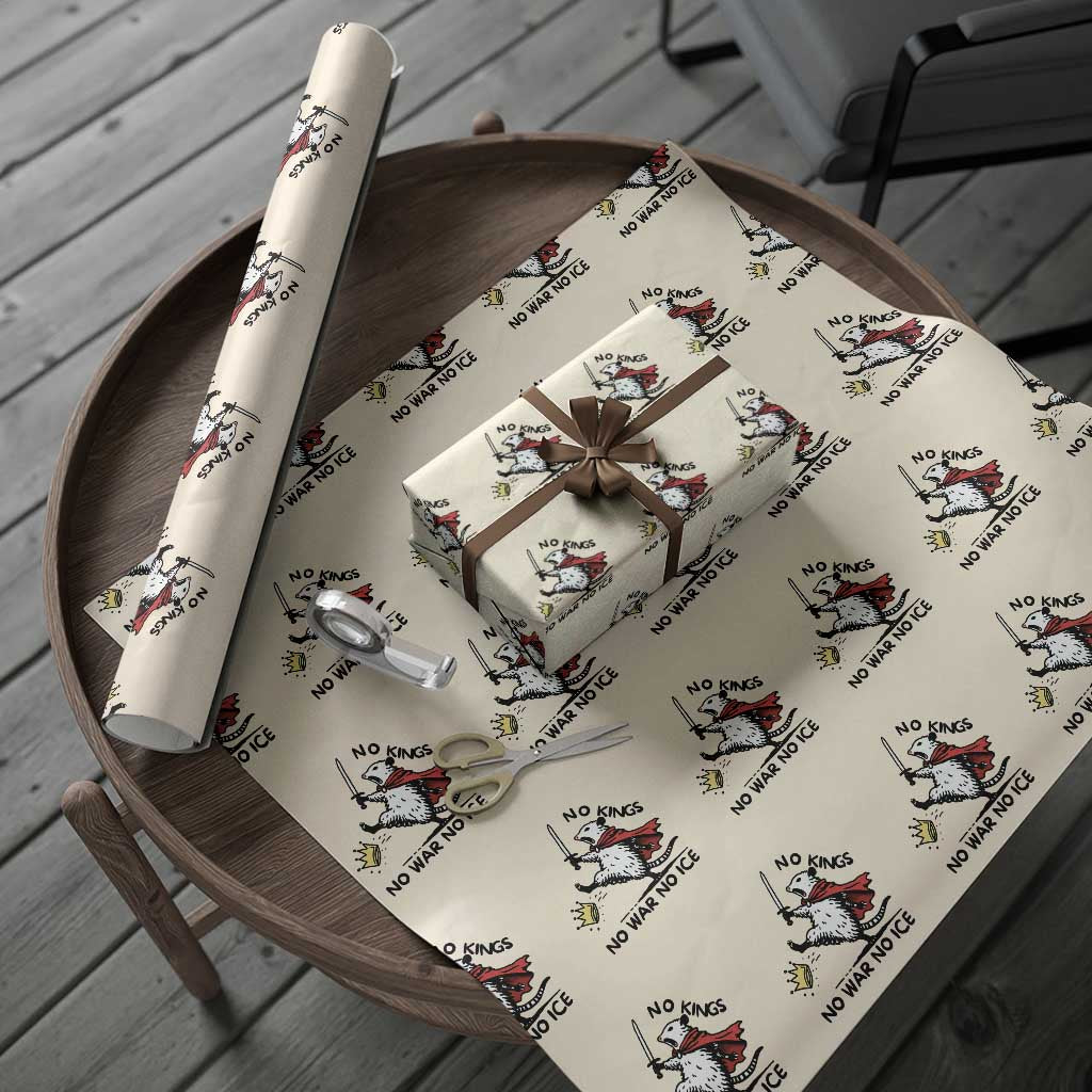 Funny Opossum Warrior Political Gift Wrapping Paper Roll No Kings No Wars No Ice