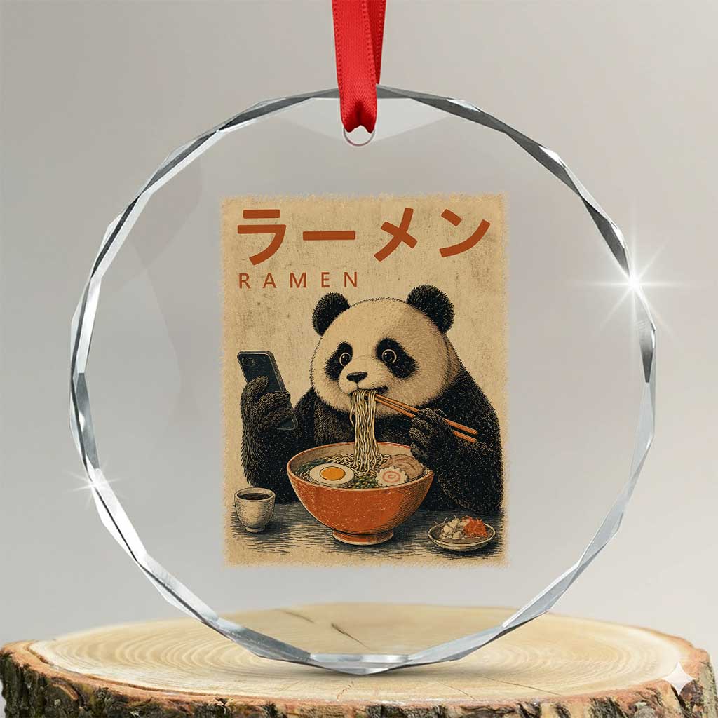 Funny Panda Eating Ramen Scrolling Phone Crystal Glass Ornament Japanese Art Aesthetic