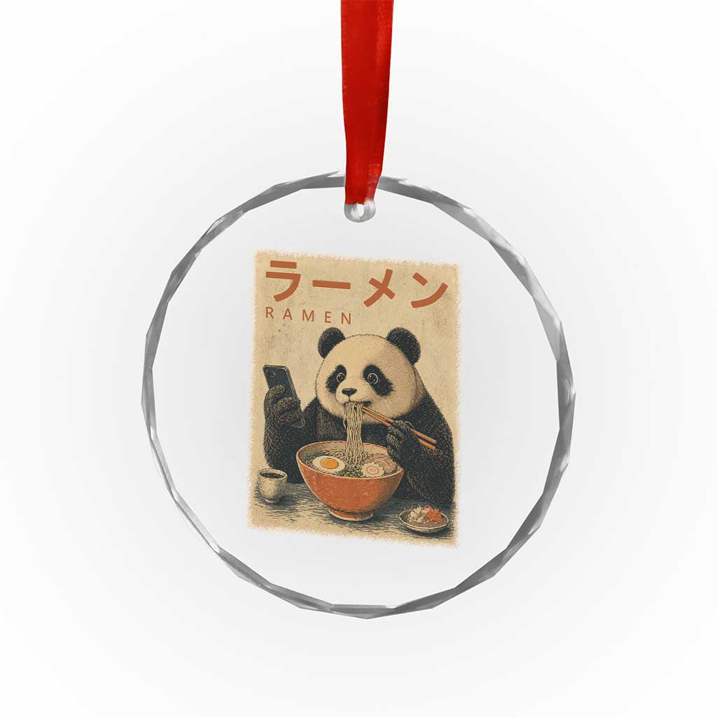 Funny Panda Eating Ramen Scrolling Phone Crystal Glass Ornament Japanese Art Aesthetic